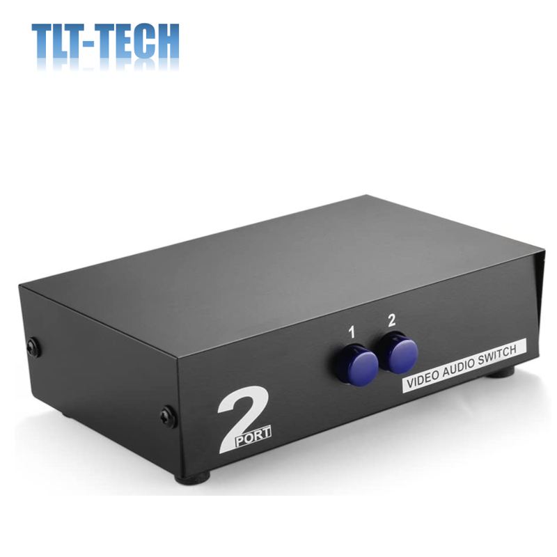 2 Input 1 Output AV Switch Box Switcher selettore porta a 2 vie Stereo RCA Audio e Video composito selettore Box
