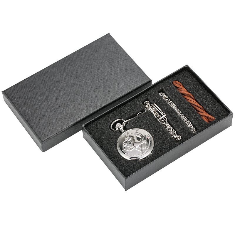 5 pçs/set fullmetal alchemist prata relógio pingente relógio de bolso de quartzo dos homens japão anime colar fob relógio de alta qualidade presentes conjuntos