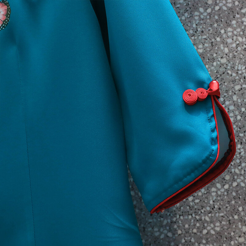 M-4XL 2022 جديد الأزرق الصيف الاتجاه الشارع الموضة الحديثة شيونغسام ألف خط فستان المرأة تشيباو الملابس الصينية التقليدية
