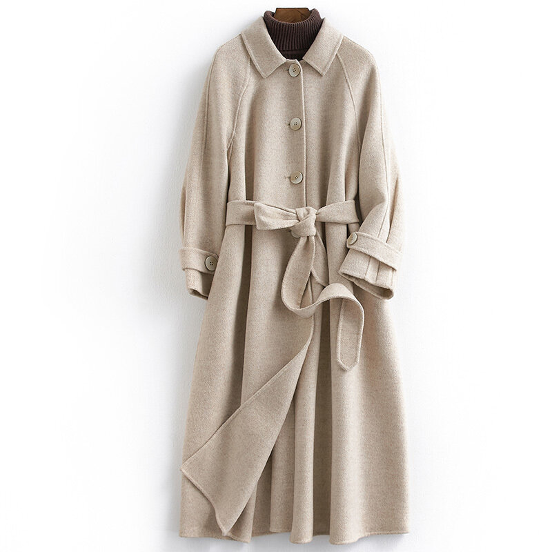 100% casacos de lã jaquetas femininas outono inverno cinto de lã casaco feminino roupas longas senhoras elegantes primavera casaco lwl1321