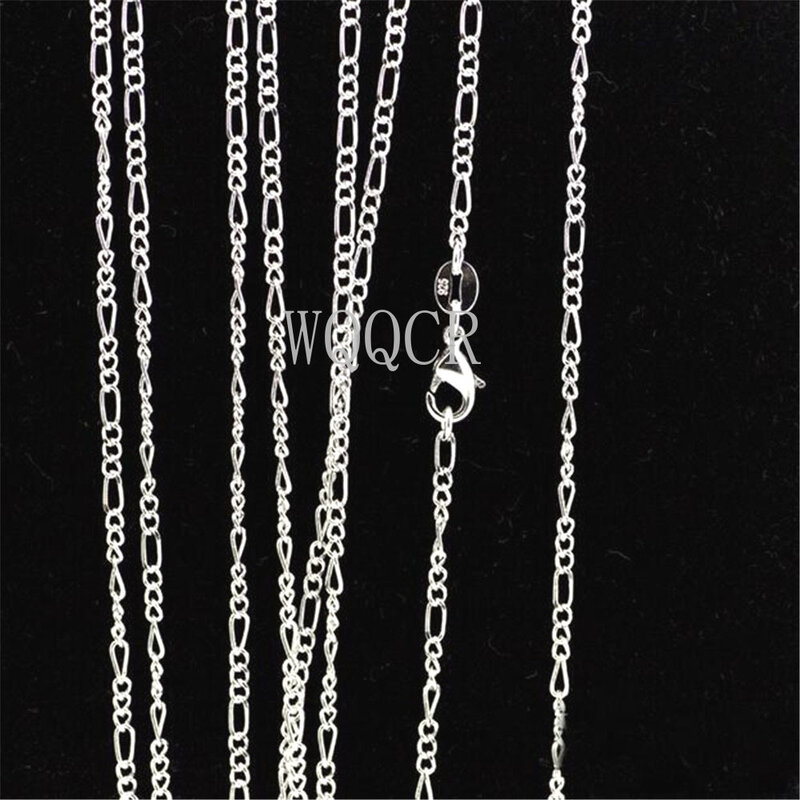 Wholesale 5PCS Of Bulk 925 Embossed Silver 2MM Figaro Chain 16",18" ,20",22",24",26",28",30Inches Applicable Pendant