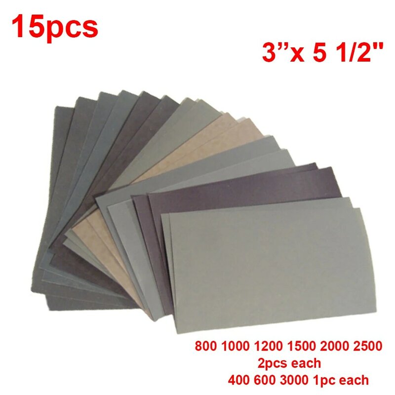 15 Stuks Schuurpapier Set 400 600 3000 800 1000 1200 1500 2000 2500 Gruis Schuurpapier Nat/Droog Schurend Metalen Glas Auto Polijsten