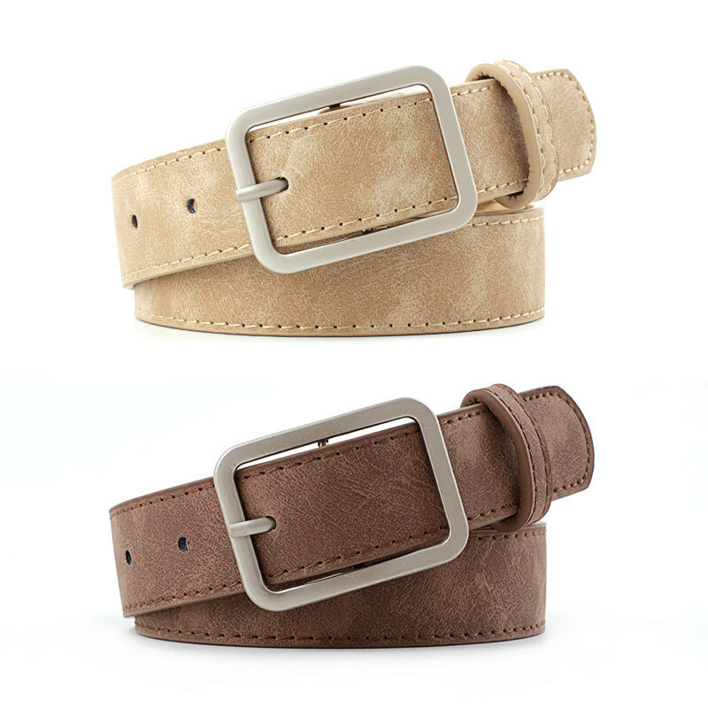 Cinturón de cuero con hebilla de Metal para mujer, cinturón cuadrado de alta calidad, color negro y marrón, 2023 cm, 105