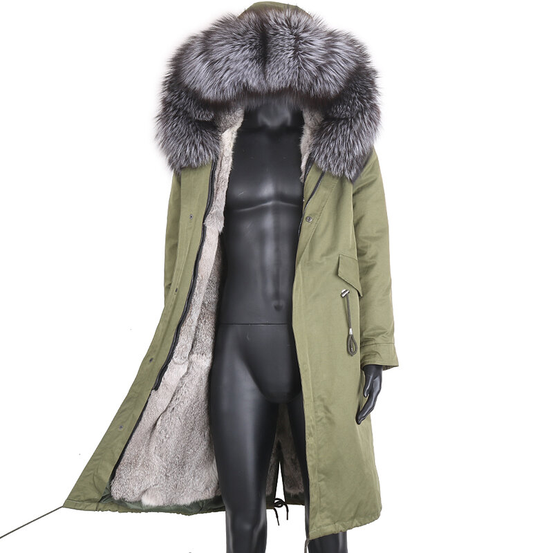 Куртка мужская зимняя Длинная с воротником из енота, размеры 7XL, подкладка из натурального кроличьего меха натуральный мех
