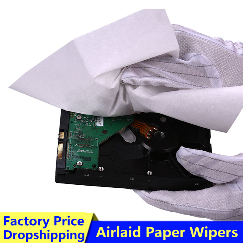 Factory Price 300pcs In Bag Disposable Industrial Nonwoven Wood Pulp Cleanroom Wiper High Absorbent Airlaid Paper Cleaning Wipes