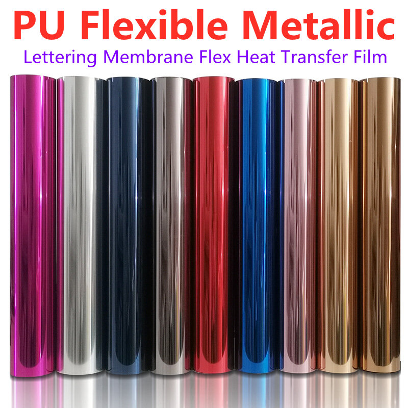 Full Color Veelsoortige Size Hoge Elasticiteit Pu Zachte Metalen Custom Poly Flexibele Metallic Warmteoverdracht Film Vinyl Voor Kleding