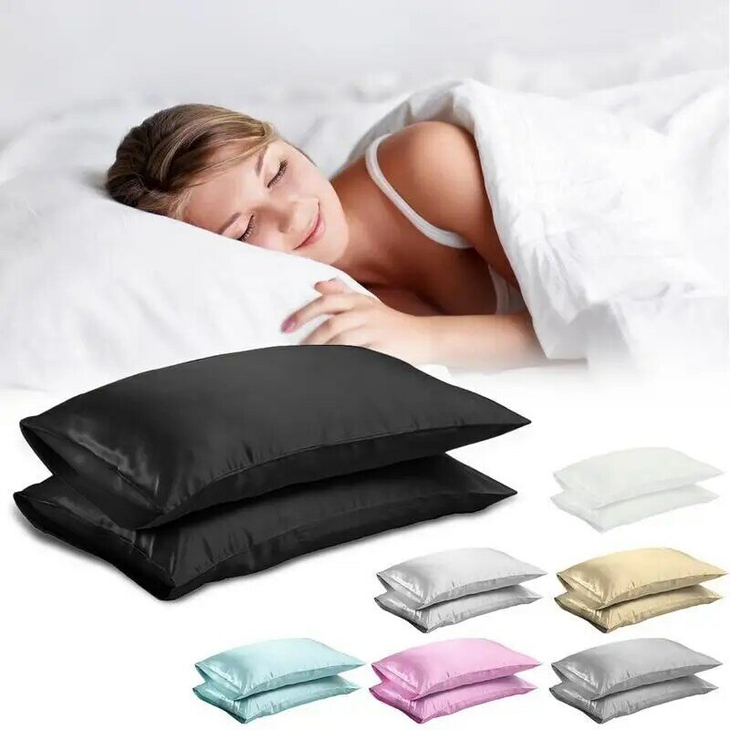 Funda de almohada de satén sedoso Queen/KING, ropa de cama, funda de almohada suave para el hogar, blanco, negro, gris, azul cielo, rosa, Plata
