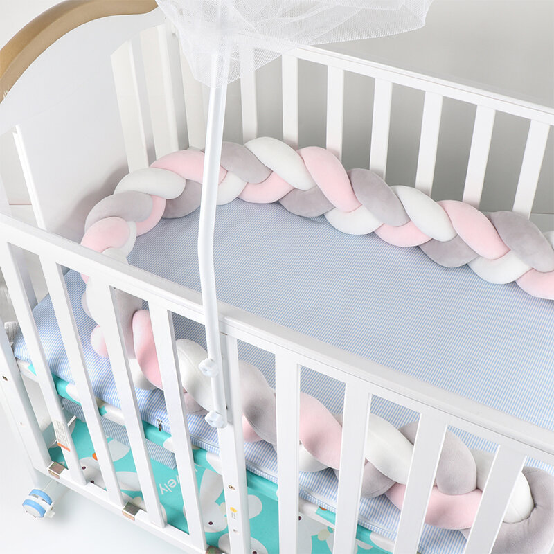 Parachoques para cama de bebé recién nacido de 150cm, almohada para niños, valla de cuna trenzada, cojín de algodón, decoración de cama para habitación de niños