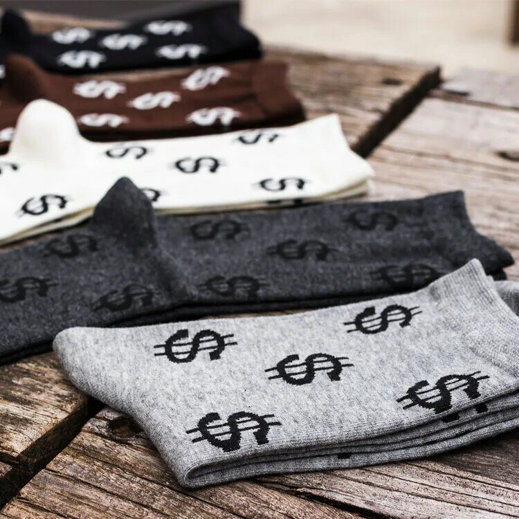 Nieuwe Lente Nieuwigheid Mannen Lange Sokken Harajuku Geld Dollar 3D Patroon Sokken Grappige Cartoon Sok Puur Katoen Voor Mannen