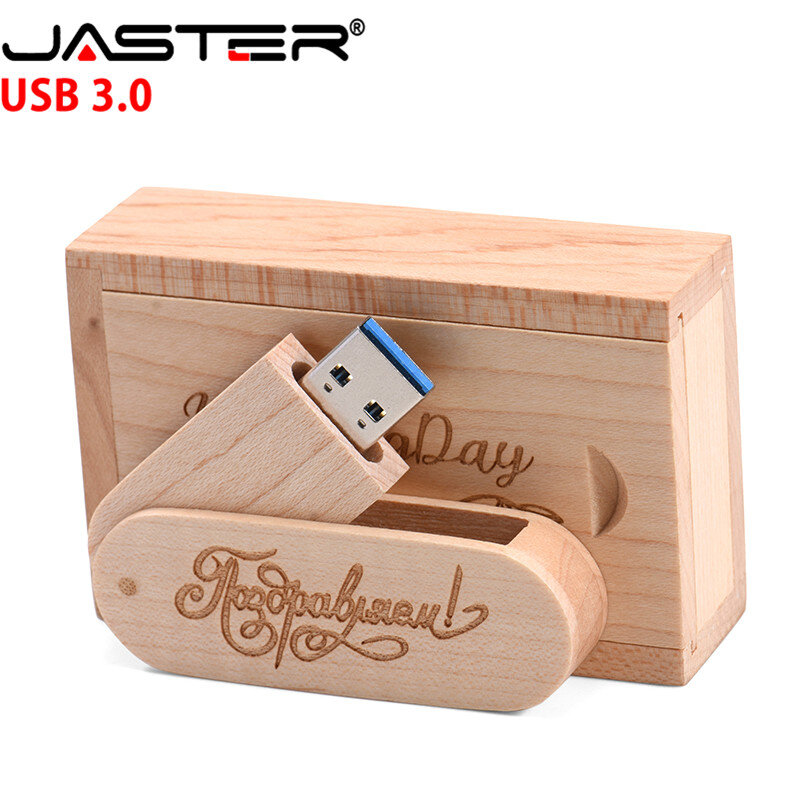 JASTER-USB 3.0 로고 사용자 정의 회전식 나무 USB 플래시 드라이브 Pendrive, 메모리 스틱 펜 드라이브 4GB 16GB 32GB 64GB 무료 배송