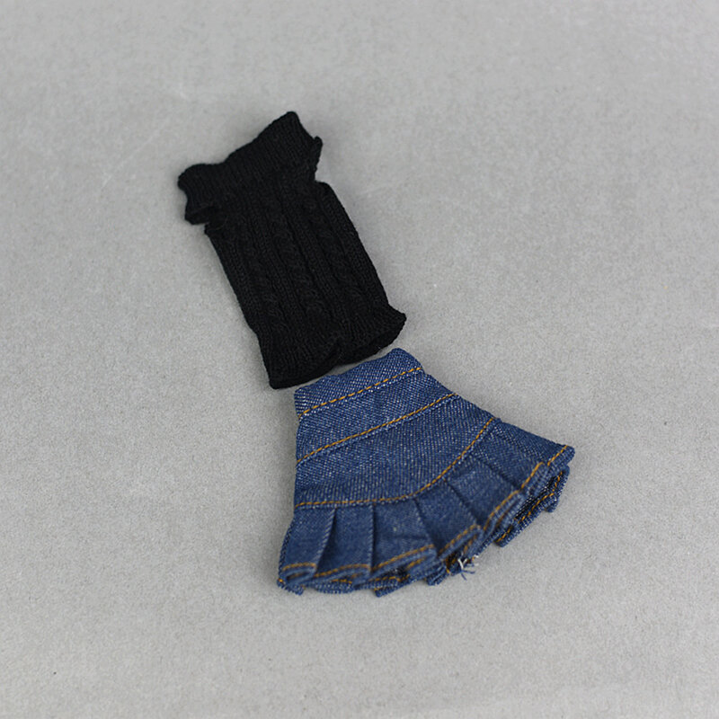 Novo design de moda blythe roupa topos camisola e jeans saia vestido adequado para blyth azone licca 1/6 bonecas