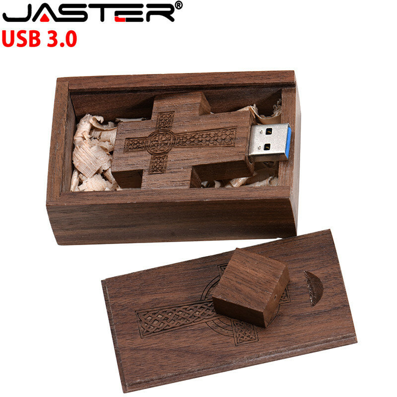 USB 3.0 القلم محرك الحرة محرك USB بشعار مخصص فلاش حملة 128G الصليب بندريف صندوق خشبي مفتاح سلسلة ذاكرة عصا الإبداعية هدية الزفاف