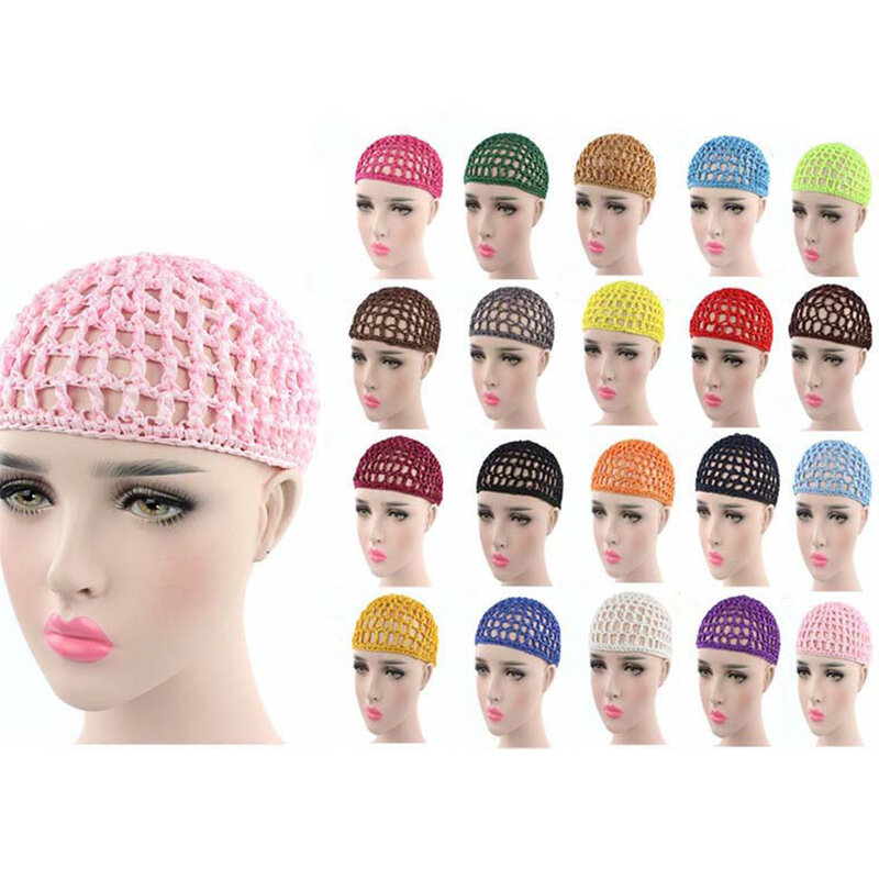 2019 New Women's Mesh Hair Net Crochet Cap Solid Color Snood Sleeping Night Cover Turban Hat Popular Casual Beanie Chemo Hats