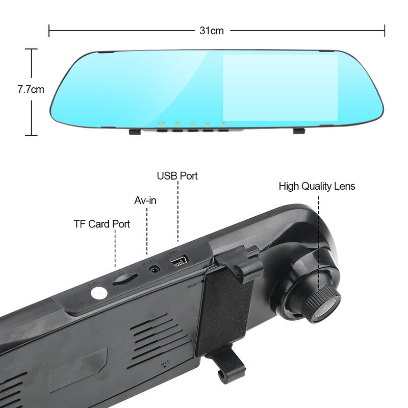 Dual Channel Achteruitkijkspiegel Recorder Rijden Recorder Video Auto Dvr Dash Camera Ips Scherm Nachtzicht Dubbele Lens