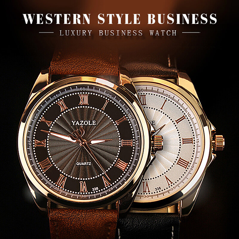 Часы YAZOLE Мужские кварцевые, роскошные брендовые модные деловые наручные, из искусственной кожи