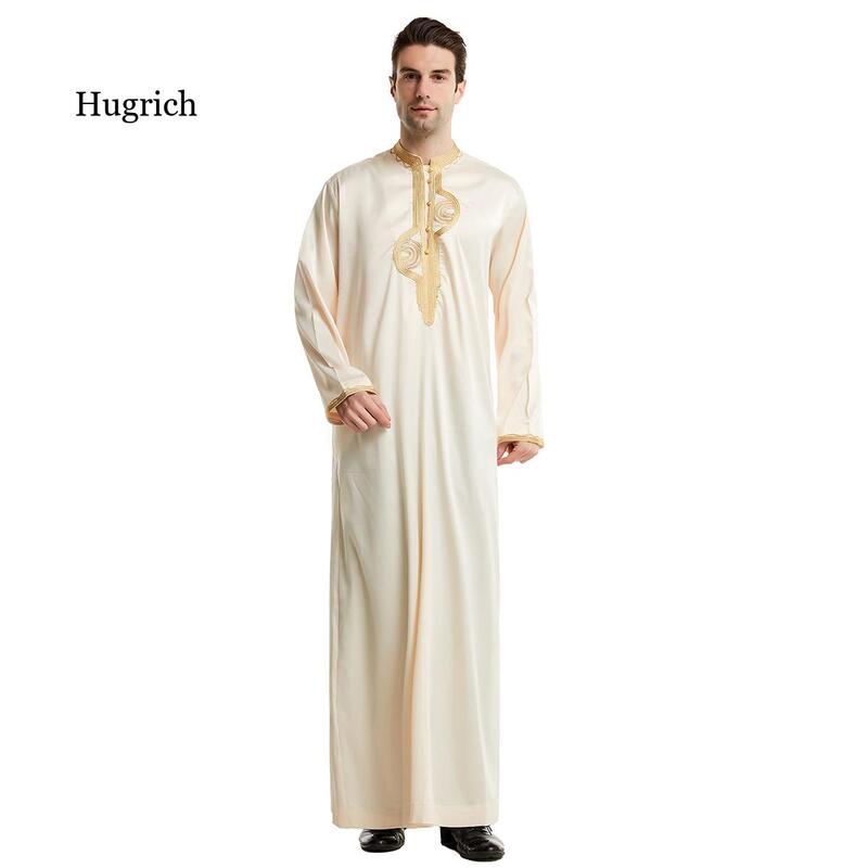 Muslimischen Männer Jubba Thobe Islamische Kleidung Stehkragen Kimono Lange Robe Saudi Musulman Tragen Abaya Kaftan Jubah Dubai Arab Dressing