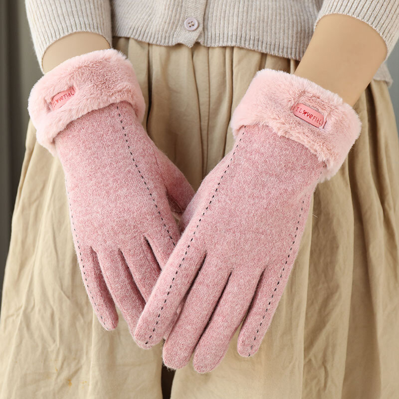 Зимние женские кашемировые перчатки, милые, милые, элегантные, модные, простые, сохраняющие тепло, для сенсорных экранов, бархатные, утолщенные, плюшевые, для вождения и запястья
