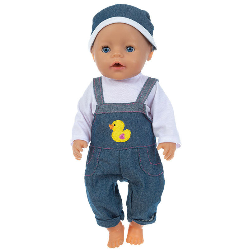 유니콘 오리 고래 개 옷 장난감, 아기 인형 옷, 데님 18 인치, 다시 태어난 아기 인형 옷, 셔츠 및 바지, 세트당 2 개, 43cm