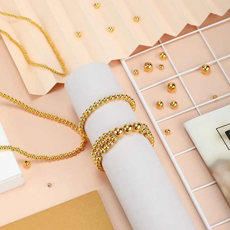 Cuentas sueltas chapadas en Color dorado CCB para fabricación de joyas, 3, 4, 6, 8, 10, 12mm, 30-500 unidades, venta al por mayor
