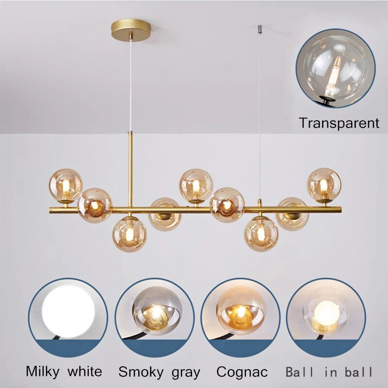 Lámpara colgante de bola de cristal para comedor, luces Led G9 de CA 110-260v, para decoración de interiores, cocina y dormitorio