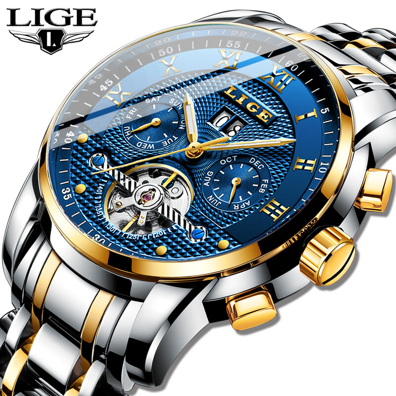 Relogio Masculino LIGE męskie zegarki Top marka luksusowy automatyczny zegarek mechaniczny mężczyźni pełna stal biznes wodoodporne zegarki sportowe