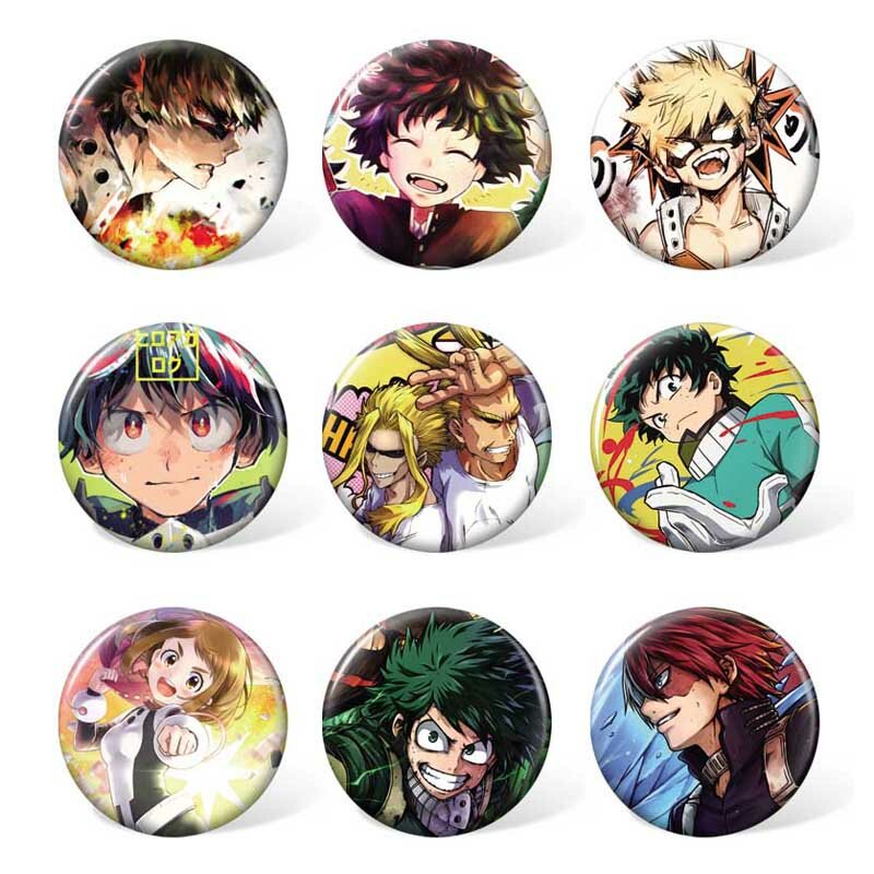 (9pcs/set ) My Hero Academia Anime Plastic Brooch MidoriyaIzuku Cartoon Badge for Backpack Accessories or Collection
