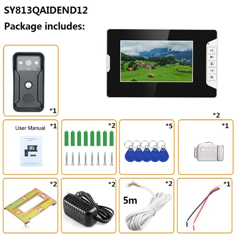 7inch Visual Intercom Doorbell RFID System With HD Doorbell 1000TVL Camera with Home Stainless Steel Electronic Door Lock