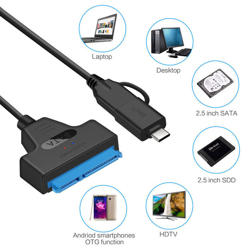 Cable adaptador SATA de disco duro a USB tipo c Cable convertidor USB 3 0 2 en 1 Cable de velocidad de transmisión rápida
