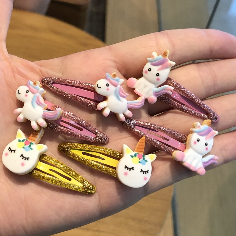 Horquilla de unicornio rosa para niña, accesorios para el cabello ligeros con forma de dinosaurio, figura colorida de resina, pasador de Metal Scrunchie para regalo de cumpleaños