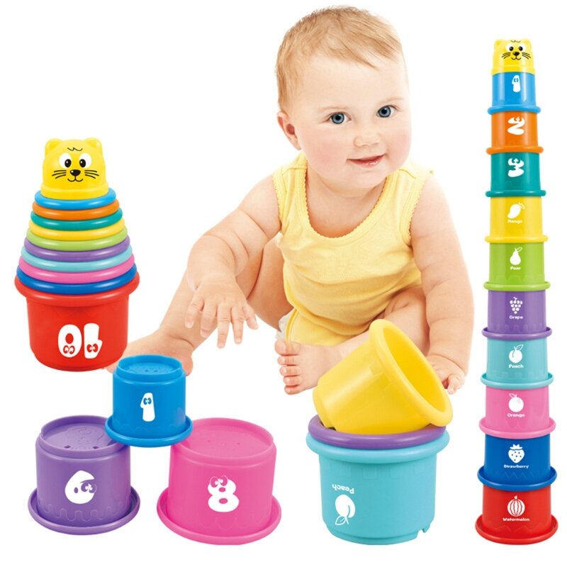 XXFE Mainan Kombinasi Mandi untuk Anak-anak 0-6 Meja Interaktif Cangkir Bertumpuk Pelangi Hadiah Mainan Menyenangkan untuk Bayi Perlengkapan Bayi