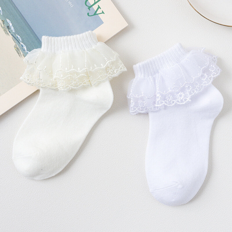 2020 Brand Winter Baby Girls Socks Lace Ruffle Frilly Flower Kids Cotton Short Socks Breathable Princess White Dance Socks