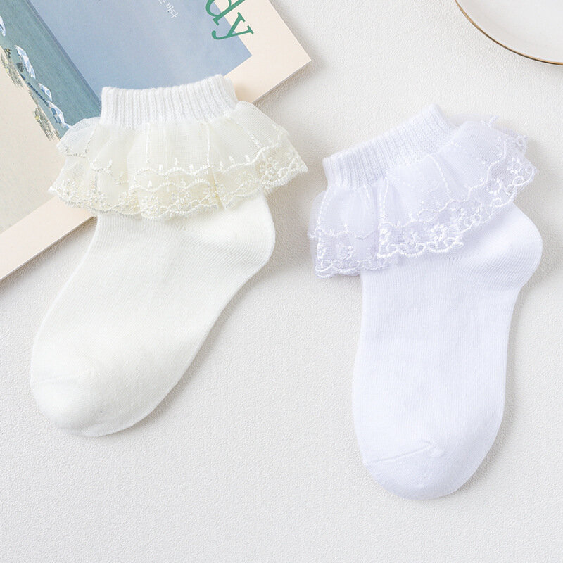 2020 Thương Hiệu Mùa Đông Cho Bé Gái Vớ Ren Xù Frilly Hoa Trẻ Em Cotton Cổ Ngắn Thoáng Khí Công Chúa Trắng Vũ Tất