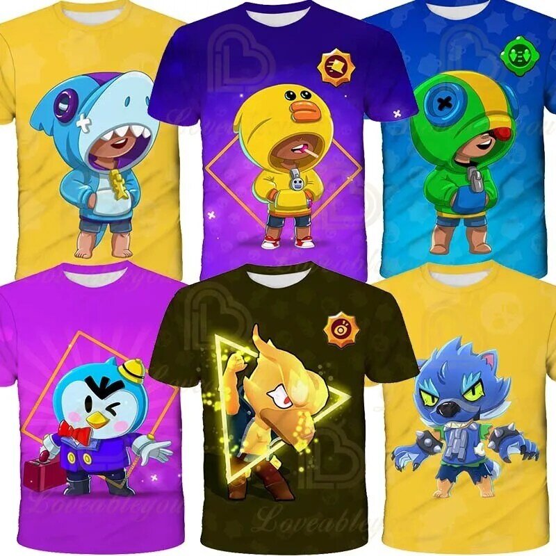 Детская одежда с изображением акулы Леона и звезды детская футболка с 3D-принтом в виде игры для стрельбы футболки с короткими рукавами для м...