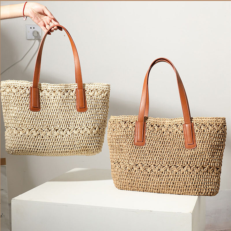 Woven bag female straw woven bag temperament one-shoulder portable large-capacity rattan bag ins the same holiday beach bag