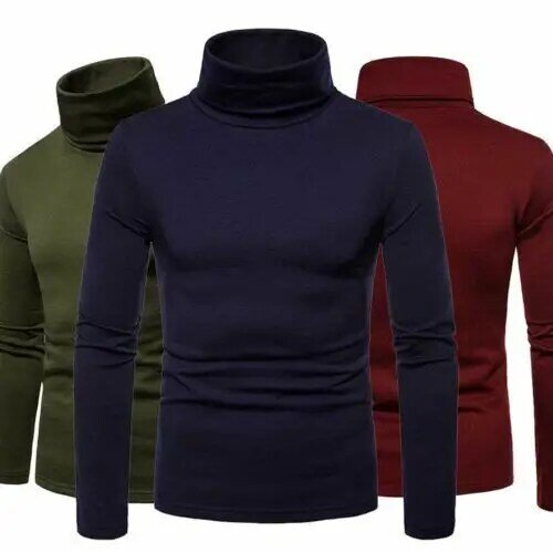 2020 męska bielizna termoaktywna bluzki z golfem wiosna jesień wydłużana, długa rękawy wysokie elastyczne koszulki jednokolorowa na co dzień swetry