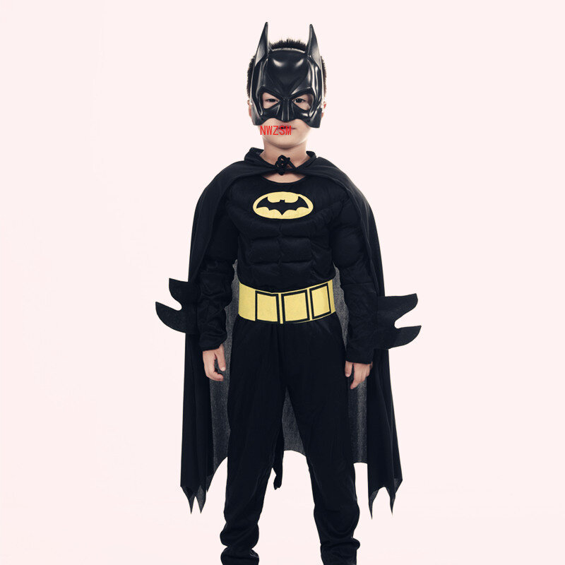 Disfraces y máscaras de Batman con músculos de vampiro para niños, capa de superhéroe, Cosplay, mascarada de Halloween, fiesta, Superman