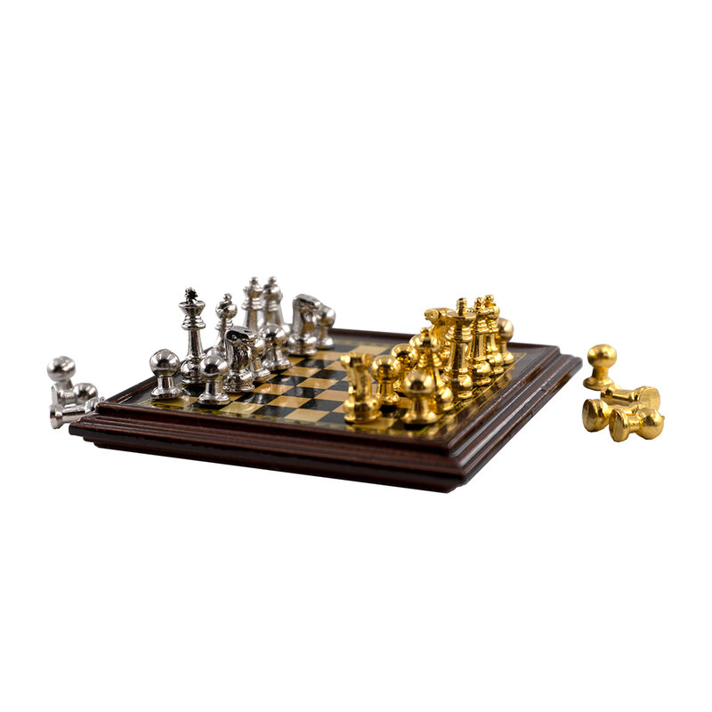1/12 Dollhouse Miniature Phụ Kiện Mini Hợp Kim Chess Set Board Mô Phỏng Mô Hình Đồ Nội Thất Đồ Chơi cho Nhà Búp Bê Trang Trí