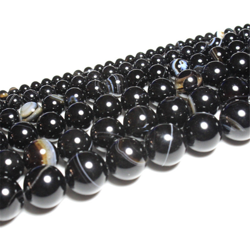 Qualidade preto listrado ágata solta espaçador grânulo para fazer jóias diy pulseira acessórios (escolher tamanho 4 6 8 10mm)