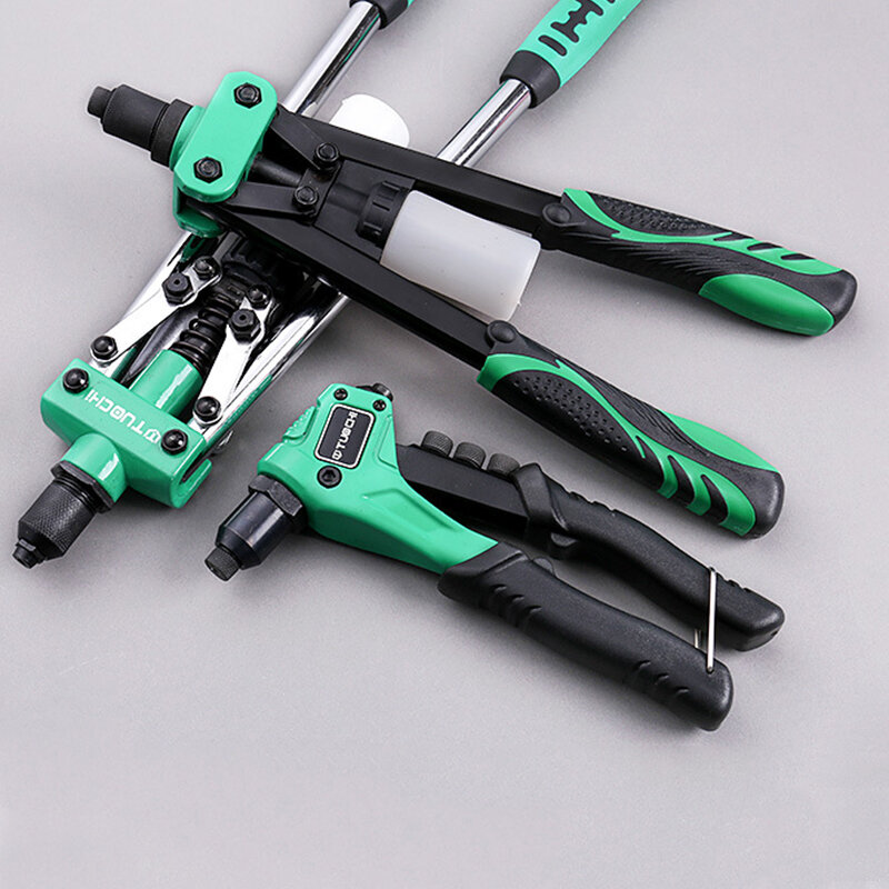 Manual Rivet Gun Set with 4 Sizes of Rivet Heads, Heavy-duty One-handed Rivet Gun Tool for Metal, Plastic and Leather