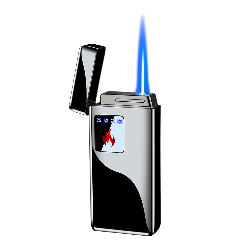 전기 푸른 불꽃 얼음 도금 디지털 디스플레이 전원 터치 센서, 가스 없는 방풍 제트 시가 토치 라이터