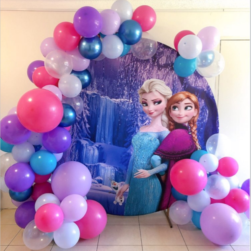 Disney Frozen Party Round Backdrops Fotografia, Anna Elsa Poster, Fundos de festa, Decorações de parede, Baby Birthday Supplies