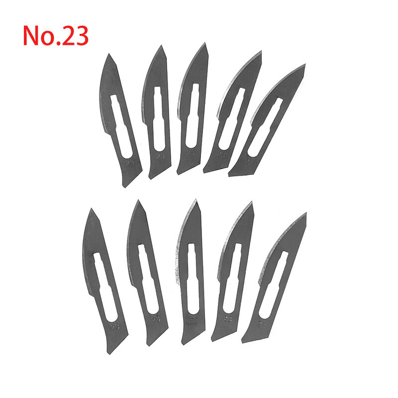 10 pc 11 # -- 23 # lame chirurgiche per bisturi in acciaio al carbonio + 1pc 4 # manico bisturi utensile da taglio fai da te riparazione PCB coltello chirurgico animale