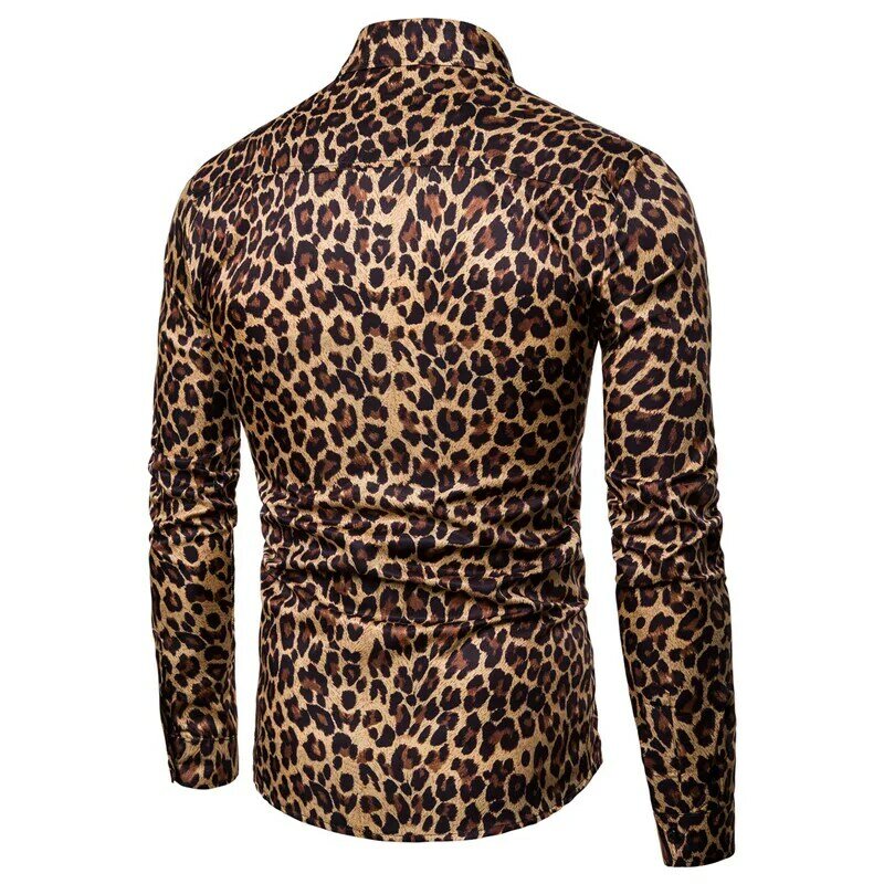 Рубашка мужская с леопардовым принтом, модная Клубная сорочка с длинными рукавами, повседневная для вечеринки, платье