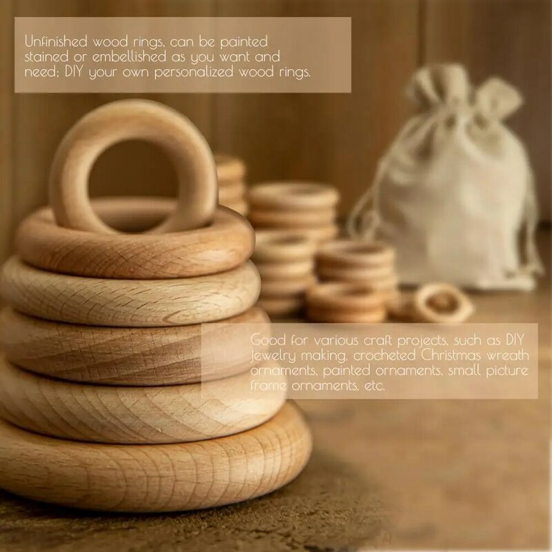 Wooden Ring Baby Teether Circle Beech Ring Natural Wood Rodent Teething Rings Baby Nursing DIY Bracelet Ornaments Accessories