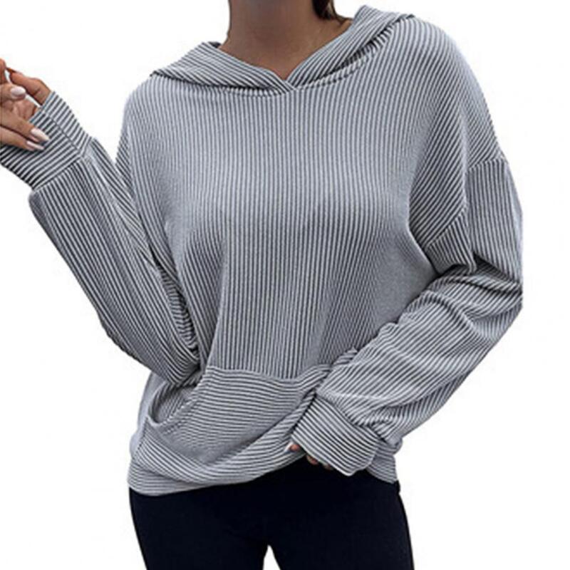 Jednokolorowa przednia kieszeń pulower z kapturem jesień z długim rękawem prążkowana bluza z kapturem damska bluza z kapturem
