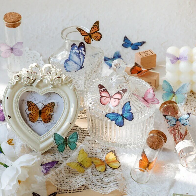 Adesivos de borboleta vintage para animais, 40 peças, borboletas, resina, decalques para scrapbook, artesanato, diário, laptops, papelaria