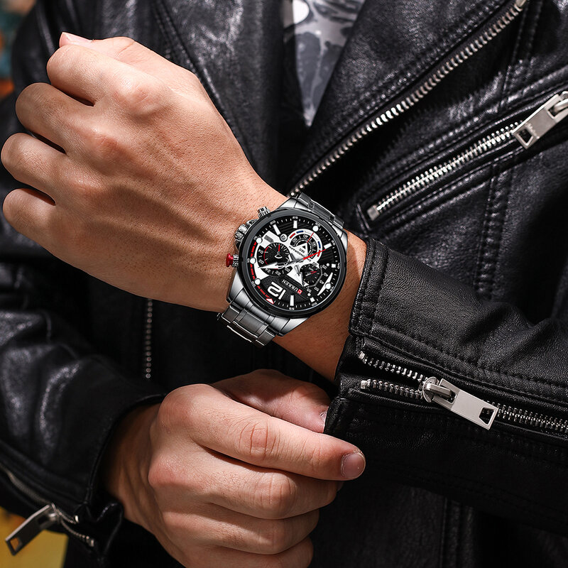 CURREN jam tangan kronograf pria, arloji bisnis kasual tahan air Stainless Steel, Quartz mode mewah baru untuk lelaki