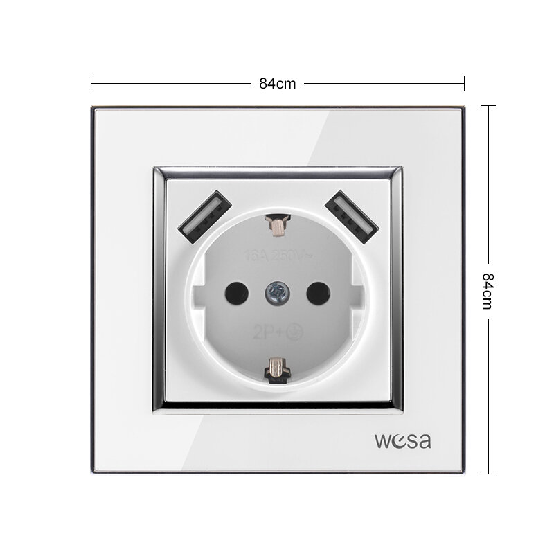 Dubbele Usb Een Socket Grond Met Witte Acryl Patch Frame Europese Standaard Muur Adapter 5V 2A Connector Uitgang