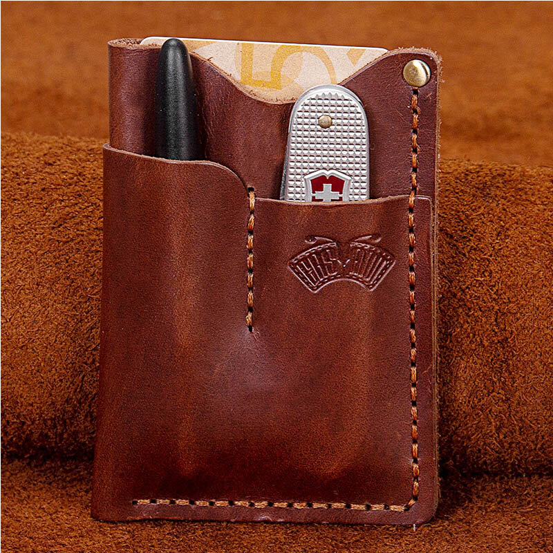 Handmade Oil Wax Leather Holster EDC Organizer Pocket Outdoor Multitools-Brown