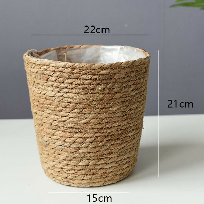 Cesta plantadora de ervas marinhas para interior e exterior, tecidos à mão, cesta de armazenamento, tampa do vaso, recipientes de flores, 1x